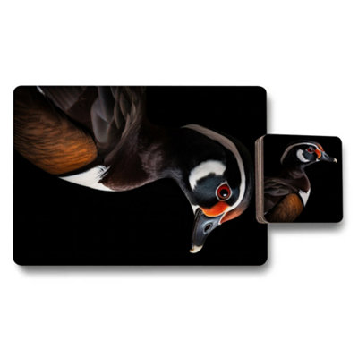 B&Q -  Duck Artwork Placemat And Coaster Set 11X8 With Wood Bottom