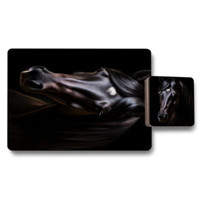 B&Q -  Horse Artwork Placemat And Coaster Set 12 Pieces 11X8 Placemats 3.7X3.7 Coasters