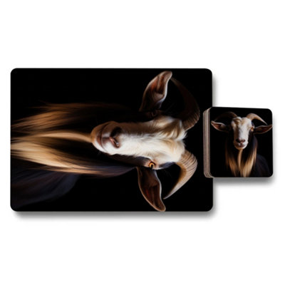 B&Q -  Goat Artwork Placemat And Coaster Set 12 Piece 11X8 Placemats 3.7X3.7 Coasters