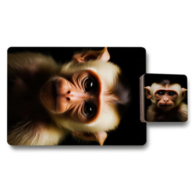 B&Q -  Monkey Artwork Placemat Coaster Set 12 Pieces 11X8 Placemats 3.7X3.7 Coasters