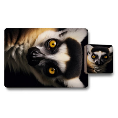 B&Q -  Set Of 12 Lemur Eye Design Placemat And Coaster With Wood Bottom