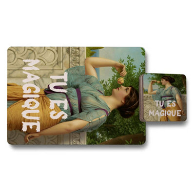 B&Q -  12 Piece Placemat And Coaster Set With Designer Artwork On Wood Bottom