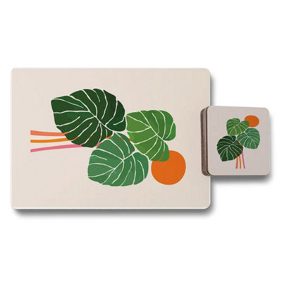 B&Q -  Set Of 12 Placemats And Coasters With Green Leaf Design