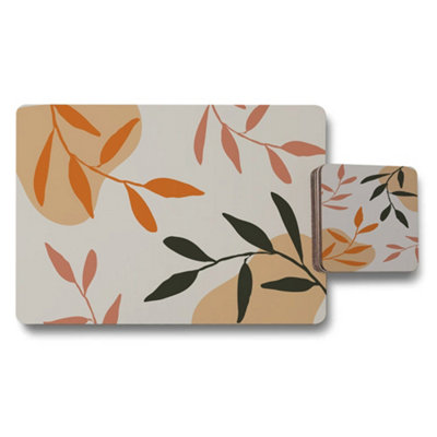 Benjamin Tate Design Leaf Pattern Placemat And Coaster Set 11X8 Placemats 3.7 Inch Coasters 12 Pack from B&Q