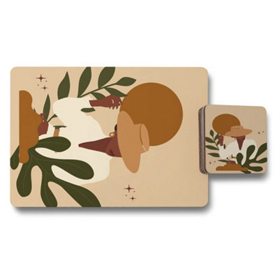 B&Q -  Designer Artwork Placemat And Coaster Set 12 Pieces 11X8 Placemats Wood Bottom