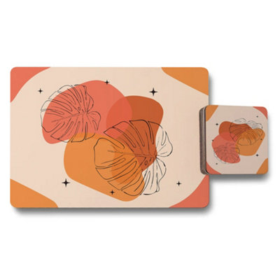 Benjamin Tate Design Set Of 12 Placemat And Coaster Set With Wood Bottom And Abstract Orange Leaves from B&Q