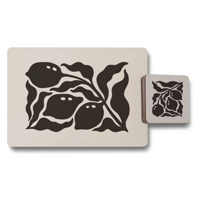 B&Q -  Designer Leaf Pattern Placemat And Coaster Set Of 12 With Wood Bottom