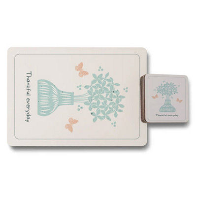 B&Q -  Placemat Coaster Set Wood Bottom Designer Artwork Exclusive