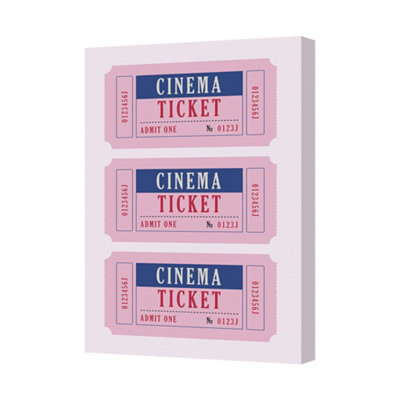 Benjamin Tate Design Cinema Tickets Canvas Art Print With Three Pink Tickets