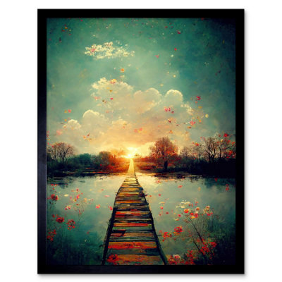 Artery8 Framed Wall Art Path Into The Light Calm Landscape Oil Painting12X16 Inch from B&Q