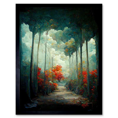 Artery8 Framed Wall Art Autumn Forest Path Landscape Scene Painting12X16 Inch from B&Q