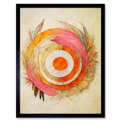 Artery8 Framed Wall Art Abstract Dreamcatcher With Feathers In Soft Pastel Palette12X16 Inch from B&Q
