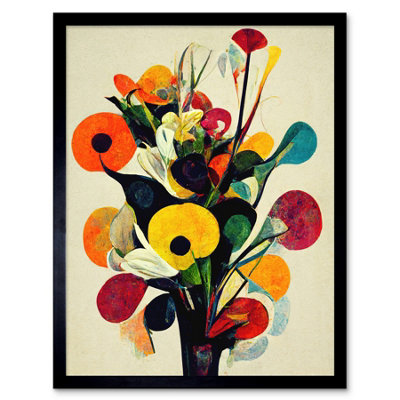 Artery8 Framed Wall Art Abstract Kandinsky Inspired Multicolour Flower Bouquet In Vase12X16 Inch from B&Q