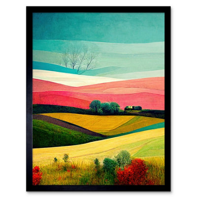 Artery8 Framed Wall Art Four Seasons Colourful Modern Country Landscape Painting12X16 Inch