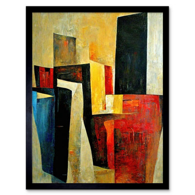 Artery8 Framed Wall Art Bold Modern Abstract Cubism Acrylic Painting12X16 Inch from B&Q