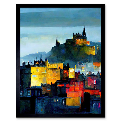 Artery8 Framed Wall Art Colourful Modern Edinburgh Castle Cityscape Acrylic Painting12X16 Inch from B&Q