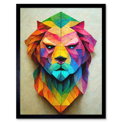 Artery8 Framed Wall Art Vibrant Geometric Lion Head Decoupage12X16 Inch from B&Q
