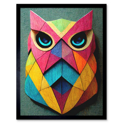 Artery8 Framed Wall Art Geometric Rainbow Owl Picture Abstract Multi Coloured12X16 Inch from B&Q