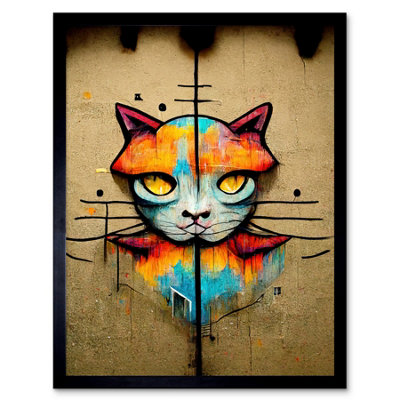 Artery8 Framed Wall Art Vibrant Symmetrical Street Art Mural Graffiti Cat12X16 Inch from B&Q