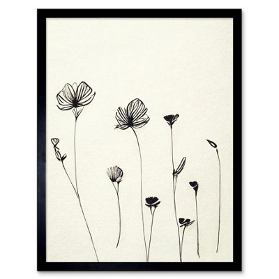 Artery8 Framed Wall Art Stylish Minimalist Flower Line Drawing With Black Ink12X16 Inch from B&Q