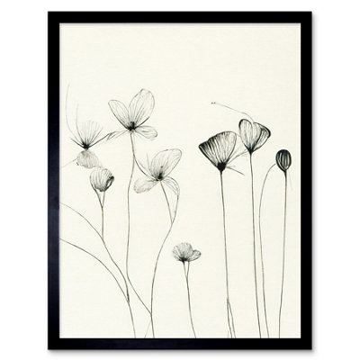 Artery8 Framed Wall Art Stylish Flower Line Drawing With Black Ink12X16 Inch from B&Q