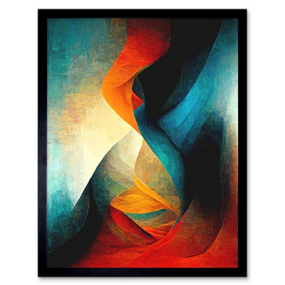 Artery8 Framed Wall Art Abstract Modern Acrylic Painting Organic Red Blue Orange12X16 Inch from B&Q