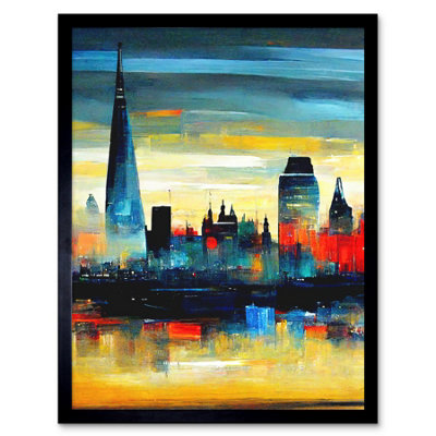Artery8 Framed Wall Art London Skyline Reflecting On River Thames Modern Oil Paint12X16 Inch from B&Q