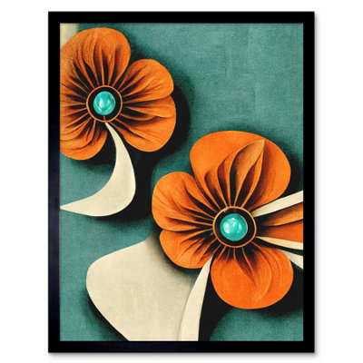Artery8 Framed Wall Art Abstract Papercut Orange And Cream Flowers On Teal12X16 Inch from B&Q