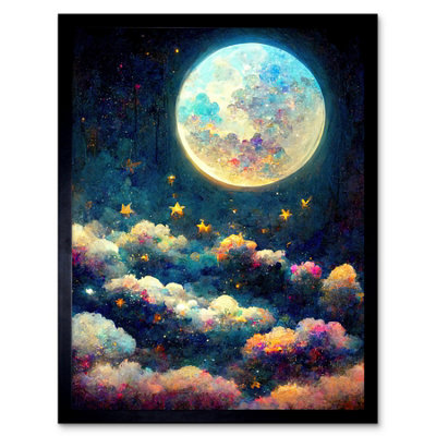 B&Q -  Framed Wall Art Dreamy Night Sky Moon Stars Colourful Clouds Kids Cute12X16 Inch