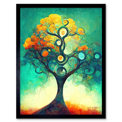 Artery8 Framed Wall Art Klimt Inspired Luminous Abstract Autumn Fall Tree12X16 Inch from B&Q