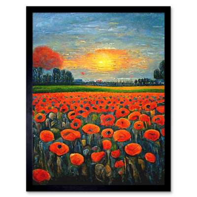 B&Q -  Framed Wall Art Flanders Field At Sunset Expressionism Oil Paint Poppy Flowers12X16 Inch