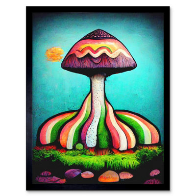 Artery8 Framed Wall Art Colourful Psychedelic Cartoon Mushroom Painting12X16 Inch from B&Q