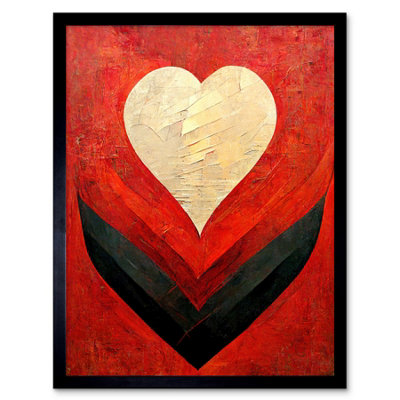 Artery8 Framed Wall Art Modern Palette Oil Paint Heart Red Abstract12X16 Inch from B&Q