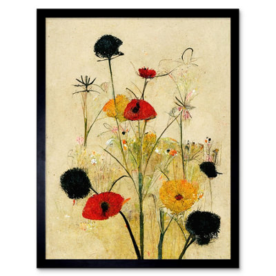 Artery8 Framed Wall Art Red Poppies And Yellow Marigolds Wild Flowers12X16 Inch from B&Q