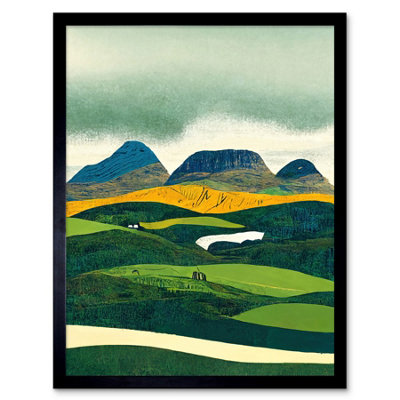 Artery8 Framed Wall Art Scottish Highland Munros Landscape Linocut12X16 Inch from B&Q