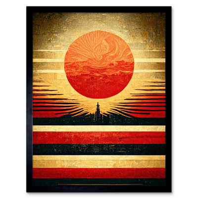 Artery8 Framed Wall Art Tokyo Sunrise Minimalist Industrial Red Black12X16 Inch from B&Q