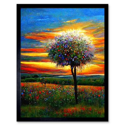 Artery8 Framed Wall Art The Wildflower Tree Summer Meadow Oil Painting12X16 Inch from B&Q