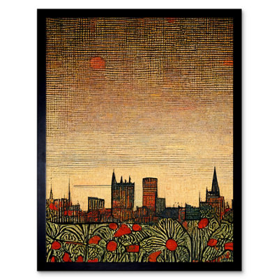 B&Q -  Framed Wall Art Floral City Skyline Poppies William Morris12X16 Inch