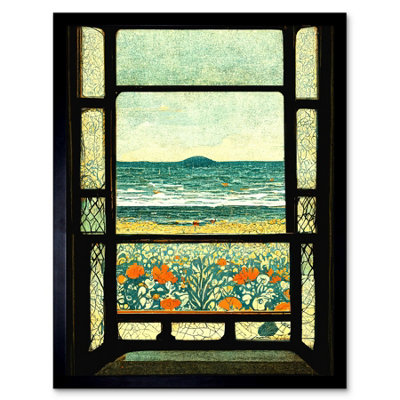 Artery8 A Sea View Seaside Beach Flowers William Morris 12X16" Framed Wall Art Print from B&Q