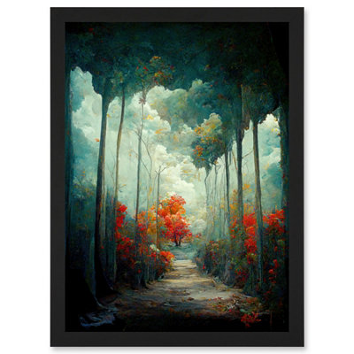 Artery8 Autumn Forest Path Landscape Scene Painting Wall Art PrintA4 Size from B&Q