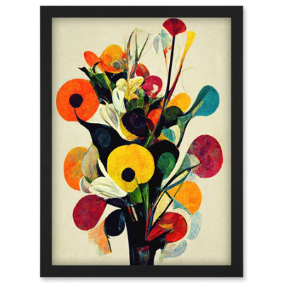 Artery8 Abstract Kandinsky Inspired Multicolour Flower Bouquet In Vase Wall Art PrintA4 Size from B&Q