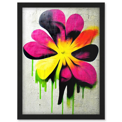 Artery8 Vibrant Street Art Graffiti Flower On Wall Wall Art PrintA4 Size from B&Q