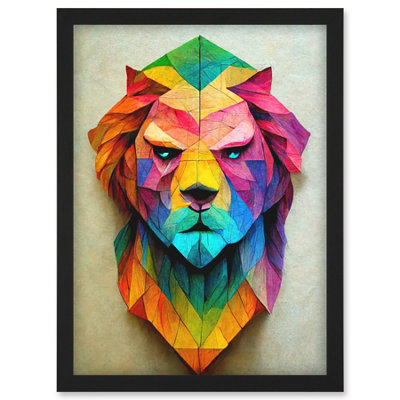 Artery8 Vibrant Geometric Lion Head Decoupage Wall Art PrintA4 Size from B&Q