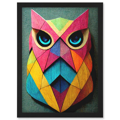 Artery8 Geometric Rainbow Owl Picture Abstract Multi Coloured Wall Art PrintA4 Size from B&Q