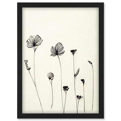 Artery8 Stylish Minimalist Flower Illustration Line Drawing With Black Ink Wall Art PrintA4 Size from B&Q