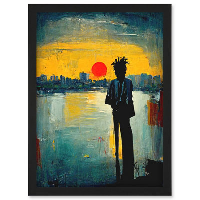 Artery8 Dramatic Sunset Silhouette City Skyline Lake Oil Painting Wall Art PrintA4 Size from B&Q