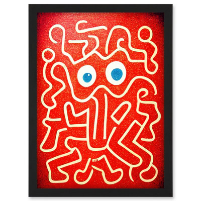 Artery8 Line Drawing On Red With Googly Eyes Wall Art PrintA4 Size from B&Q