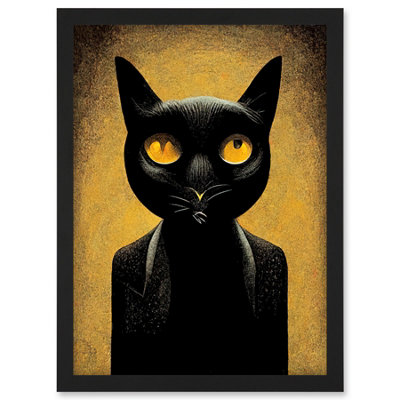 Artery8 Black Cat Le Chat Noir Modern Mustard Wall Art PrintA4 Size from B&Q