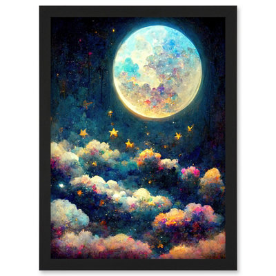 B&Q -  Dreamy Night Sky Moon Stars Colourful Clouds Kids Cute Wall Art PrintA4 Size