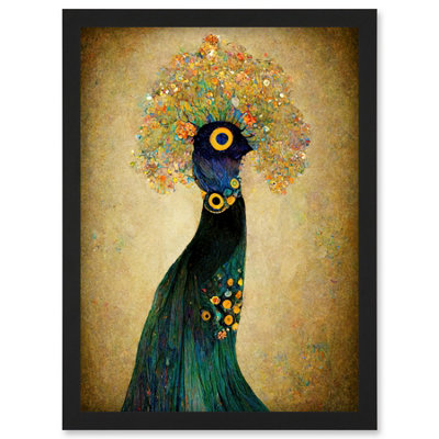 Artery8 Elegant Peacock Portrait In Emerald And Gold Gustav Klimt Wall Art PrintA4 Size from B&Q